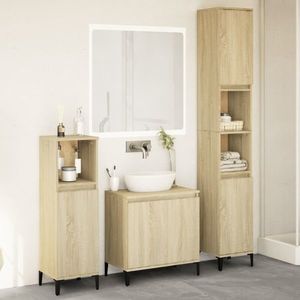 vidaXL Set mobilier de baie, 3 piese, stejar Sonoma, lemn prelucrat imagine
