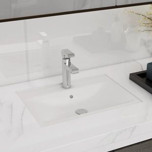 vidaXL Chiuvetă baie alb ceramică dreptunghiular loc robinet/preaplin imagine