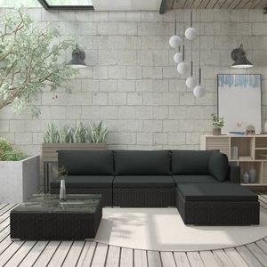 vidaXL Set mobilier relaxare grădină, 4 piese cu perne, negru, oțel imagine