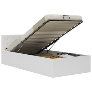 vidaXL Cadru pat hidraulic cu ladă, alb, 90 x 200 cm, piele ecologică imagine