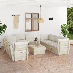 vidaXL Set mobilier grădină paleți, 9 piese, cu perne, lemn de molid imagine