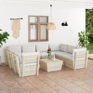 vidaXL Set mobilier grădină paleți, 9 piese, cu perne, lemn de molid imagine