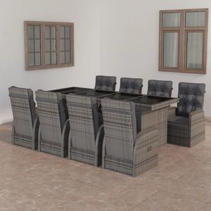 vidaXL Set mobilier de masă pentru grădină, 9 piese, gri, poliratan imagine