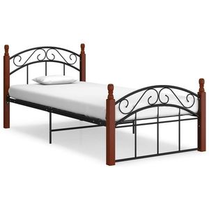vidaXL Cadru de pat, negru, 100x200 cm, metal și lemn masiv stejar imagine