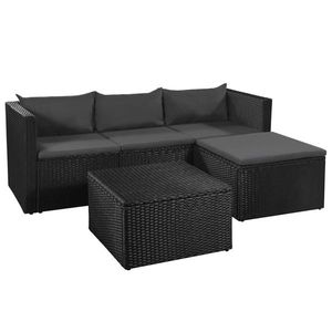 vidaXL Set cu scaun de grădină și taburet, 4 piese, negru, poliratan imagine