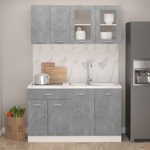vidaXL Set dulapuri bucătărie, 4 piese, gri beton, lemn prelucrat imagine