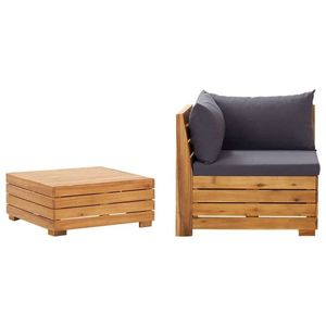 vidaXL Set canapea 2 piese cu perne gri închis, lemn masiv de acacia imagine