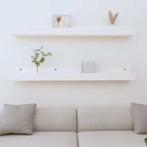 vidaXL Rafturi de perete, 2 buc., alb, 110x12x9 cm, lemn masiv de pin imagine