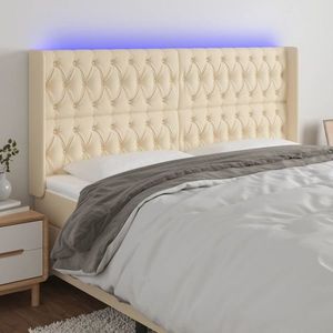 vidaXL Tăblie de pat cu LED, crem, 203x16x118/128 cm, textil imagine