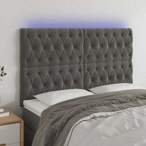 vidaXL Tăblie de pat cu LED, gri închis, 144x7x118/128 cm, catifea imagine