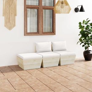vidaXL Set mobilier grădină din paleți, cu perne, 3 piese, lemn molid imagine