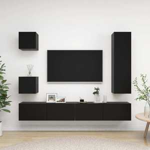 vidaXL Set dulapuri TV, 5 piese, negru, lemn prelucrat imagine