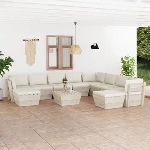 vidaXL Set mobilier grădină din paleți cu perne, 11 piese, lemn molid imagine