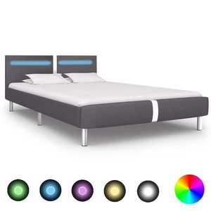vidaXL Cadru de pat cu LED, gri, 140 x 200 cm, piele artificială imagine