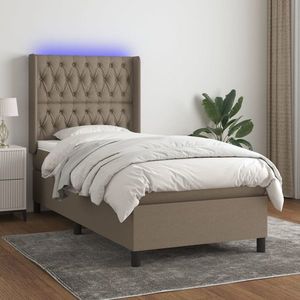 vidaXL Pat cu arcuri, saltea și LED, Gri taupe, 100x200 cm, textil imagine