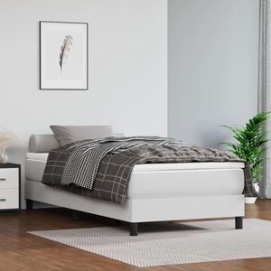 vidaXL Pat box spring cu saltea, alb, 100x200 cm, piele ecologică imagine