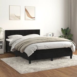 vidaXL Pat box spring cu saltea, negru, 140x190 cm, catifea imagine