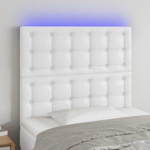 vidaXL Tăblie de pat cu LED, alb, 80x5x118/128 cm, piele ecologică imagine