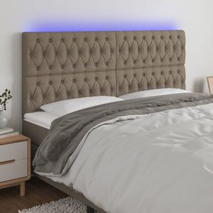 vidaXL Tăblie de pat cu LED, gri taupe, 200x7x118/128 cm, textil imagine