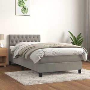 vidaXL Pat box spring cu saltea, gri deschis, 90x190 cm, catifea imagine