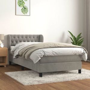 vidaXL Pat box spring cu saltea, gri deschis, 90x190 cm, catifea imagine