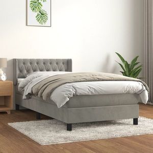 vidaXL Pat box spring cu saltea, gri deschis, 90x200 cm, catifea imagine