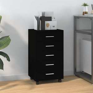 vidaXL Dulap cu sertare și roți, negru, lemn prelucrat imagine