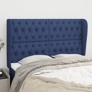 vidaXL Tăblie de pat cu aripioare, albastru, 147x23x118/128 cm, textil imagine