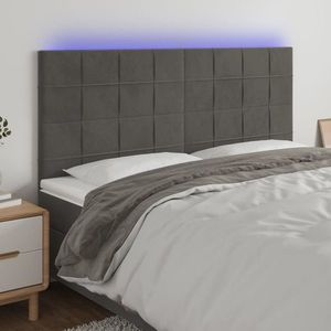 vidaXL Tăblie de pat cu LED, gri închis, 160x5x118/128 cm, catifea imagine