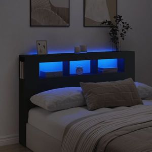 vidaXL Tăblie de pat cu LED, negru, 160x18, 5x103, 5 cm, lemn imagine