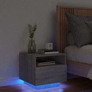 vidaXL Noptieră cu lumini LED, sonoma gri, 40x39x37 cm imagine