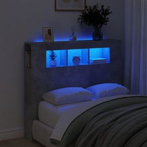 vidaXL Tăblie de pat cu LED, gri beton, 120x18, 5x103, 5 cm, lemn imagine