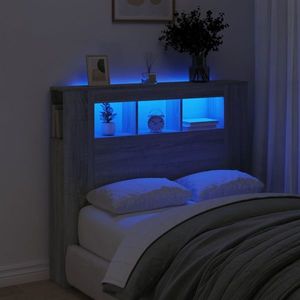 vidaXL Tăblie de pat cu LED, gri sonoma, 120x18, 5x103, 5 cm, lemn imagine