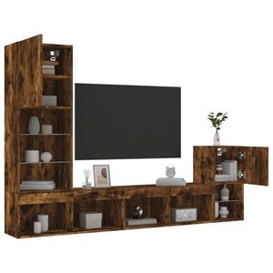 vidaXL Unități TV de perete cu LED-uri, 4 piese, stejar fumuriu, lemn imagine