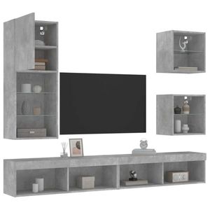 vidaXL Unități TV de perete cu LED-uri 5 piese gri beton lemn compozit imagine