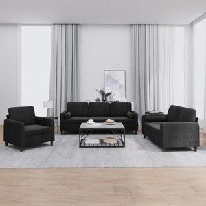 vidaXL Set de canapele cu perne, 3 piese, negru, catifea imagine