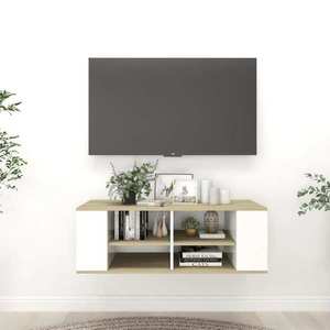 vidaXL Dulap TV montat pe perete alb&stejar sonoma 102x35x35 cm lemn imagine