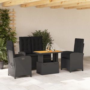 vidaXL Set mobilier de grădină, 4 piese, negru, poliratan imagine