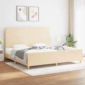 vidaXL Cadru de pat cu tăblie, crem, 200x200 cm, textil imagine
