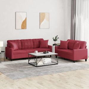 vidaXL Set de canapele cu perne, 2 piese, roșu vin, piele ecologică imagine