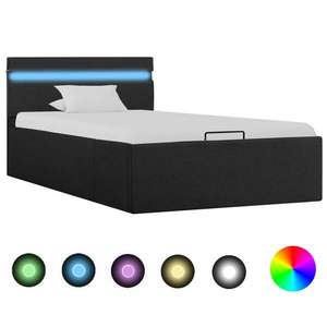 vidaXL Cadru pat hidraulic ladă cu LED gri închis 100x200cm textil imagine