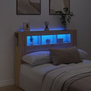 vidaXL Tăblie de pat cu LED, stejar sonoma, 140x18, 5x103, 5 cm, lemn imagine