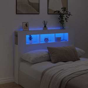 vidaXL Tăblie de pat cu LED, alb, 140x18, 5x103, 5 cm, lemn imagine