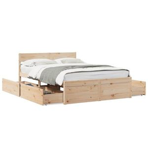 vidaXL Cadru de pat cu sertare, 135x190 cm, lemn masiv de pin imagine