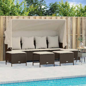 vidaXL Set canapele de grădină cu perne, 5 piese, maro, poliratan imagine