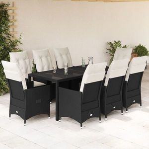 vidaXL Set mobilier de grădină cu perne, 9 piese, negru, poliratan imagine