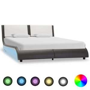 vidaXL Cadru de pat cu LED, gri și alb, 140 x 200 cm, piele ecologică imagine