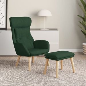 vidaXL Scaun de relaxare cu taburet, verde închis, textil imagine