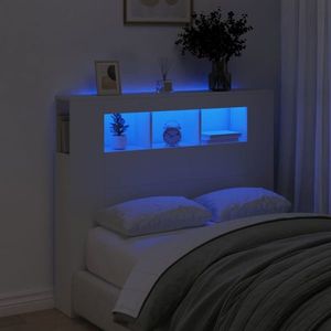vidaXL Tăblie de pat cu LED, alb, 120x18, 5x103, 5 cm, lemn imagine