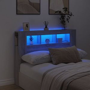 vidaXL Tăblie de pat cu LED, gri sonoma, 140x18, 5x103, 5 cm, lemn imagine